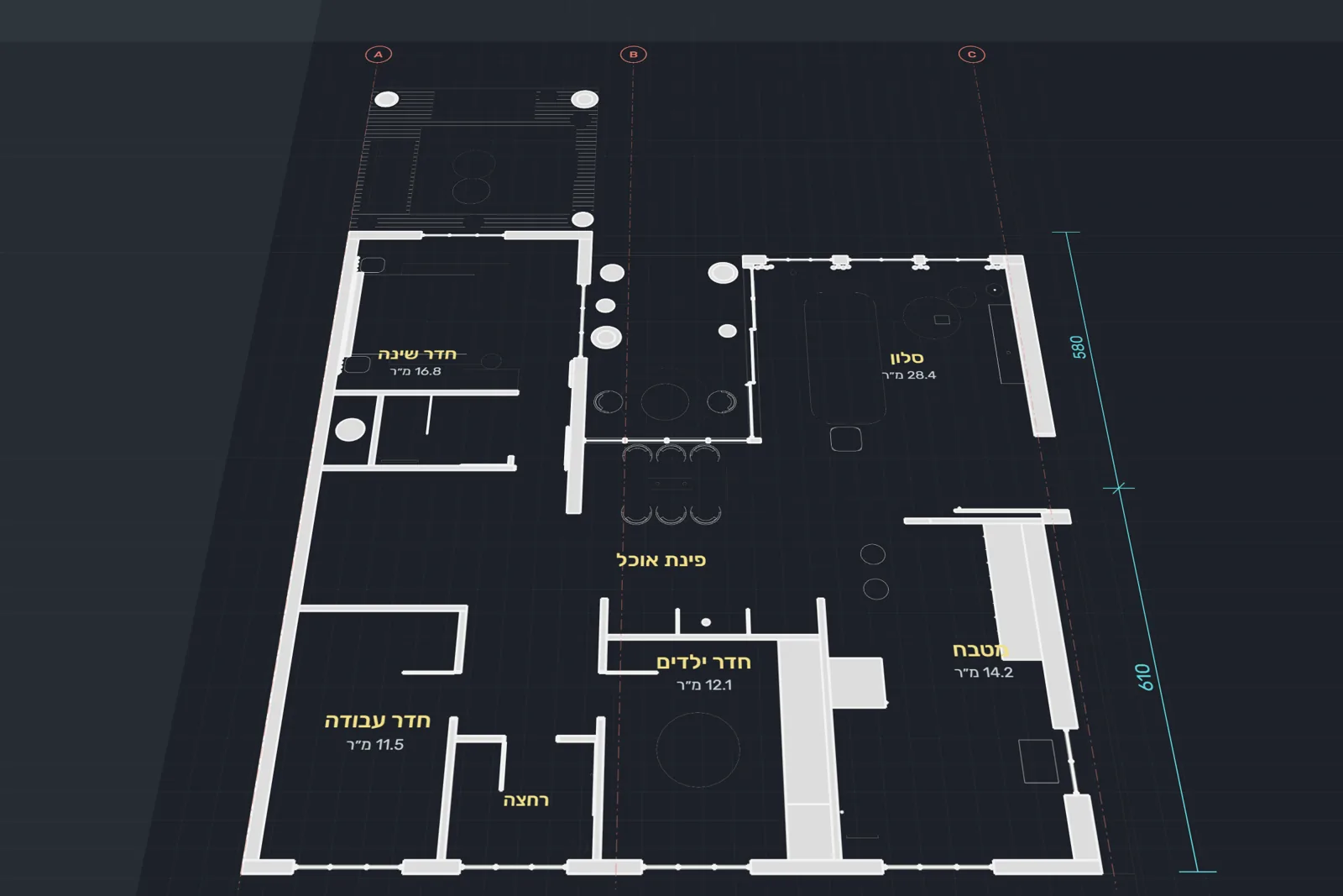 A floor plan rising into a 3D model, frame by frame