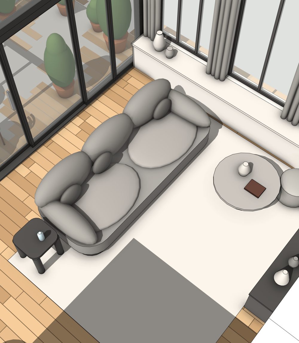 The living room with the old sofa