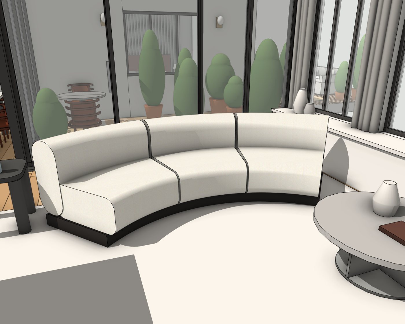 The curved sofa AGENTZ built in the model